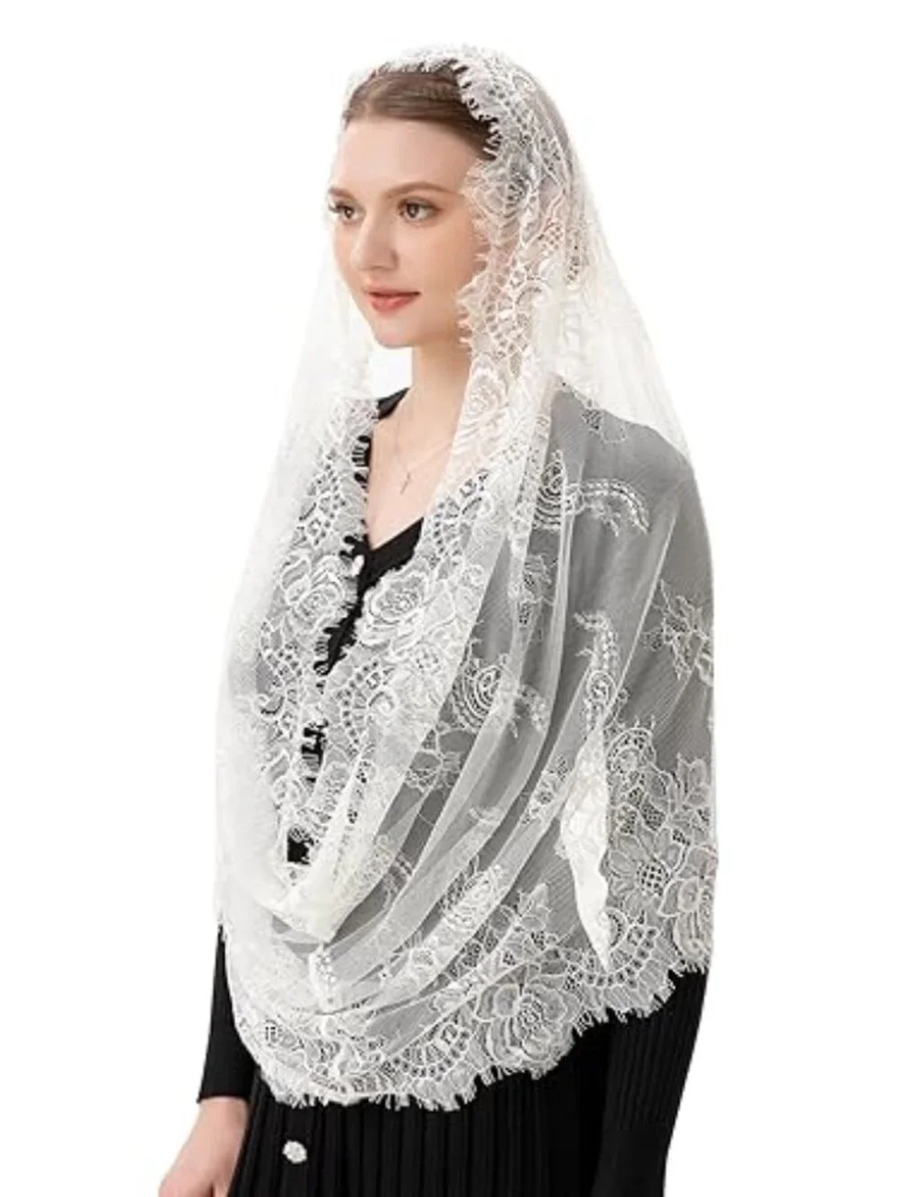 Chantilly Lace Infinity Mantilla Veil for Mass or Bridal